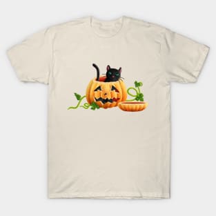 Cat sitting in a Halloween pumpkin T-Shirt